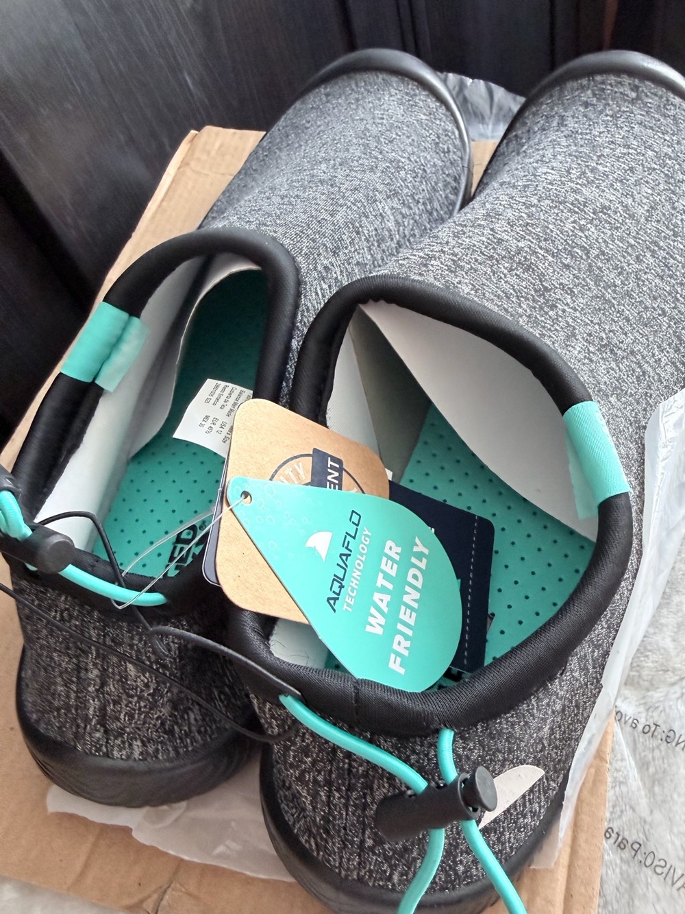 Foldable Slip-On Water-Friendly Sandals in Gray with Teal Accents